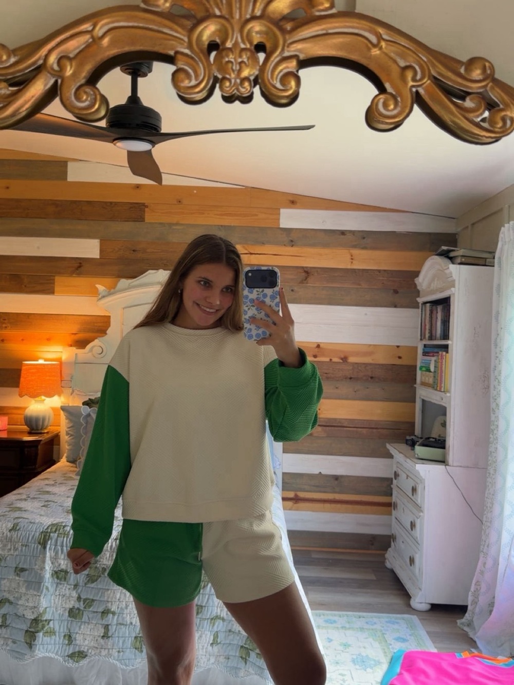 Colorblock Green and Cream Sweat Set